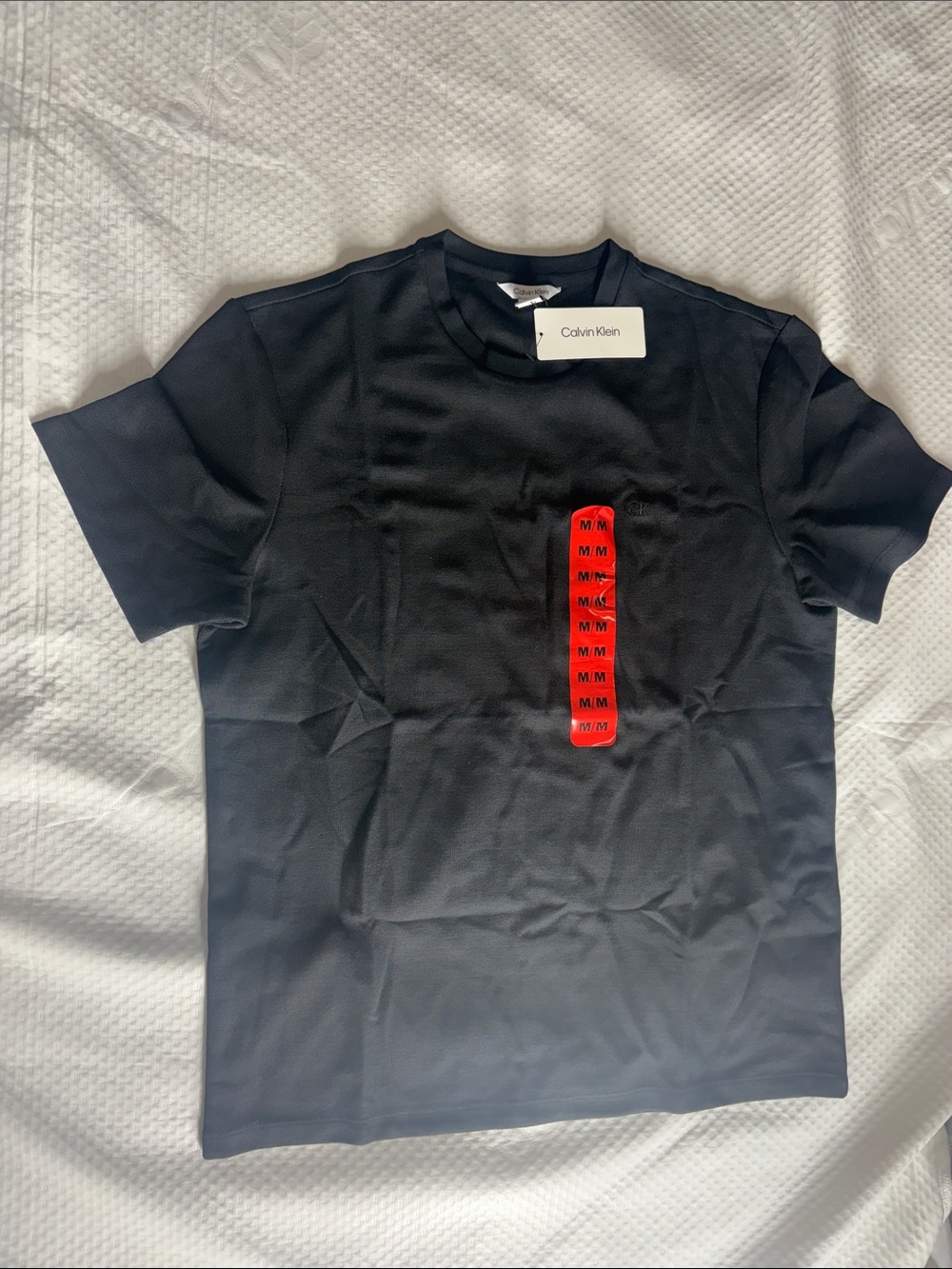 Calvin Klein Black Short-Sleeve Crewneck T-Shirt with Red Vertical Patch